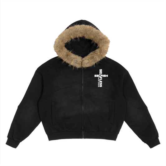 SSYC Sun Fade Boxy Detachable Fur Hoodie
