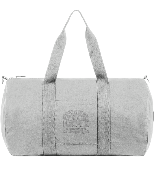 White SSYC MUSCLE Stanley/Stella duffle bag made from recycled cotton and polyester canvas with grosgrain handles
